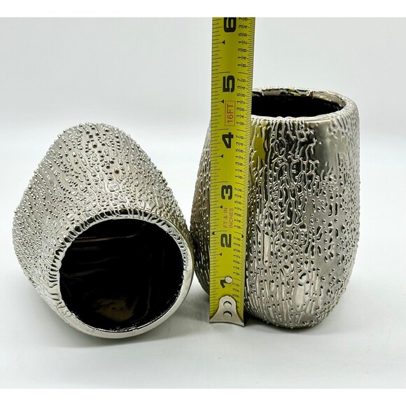 Set of 2 Silver Metallic Ceramic Pot Planter Vase - Picture 5 of 6